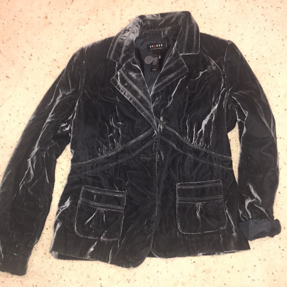 A grey crushed velvet blazer